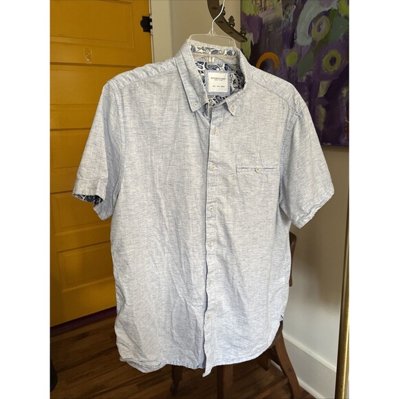 Denim & Flower Ricky Singh Short Sleeve Button Down Shirt Men's Large Blue - Picture 4 of 12